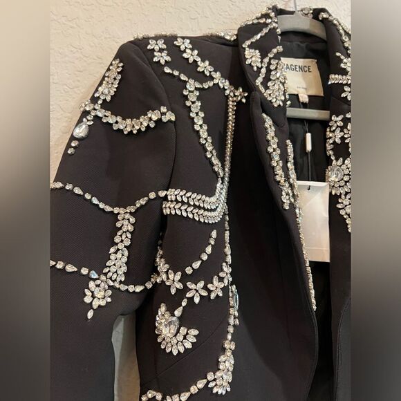 L’AGENCE Clementine Crystal Rhinestone Embellished Peak Lapel Blazer Black - Picture 16 of 16